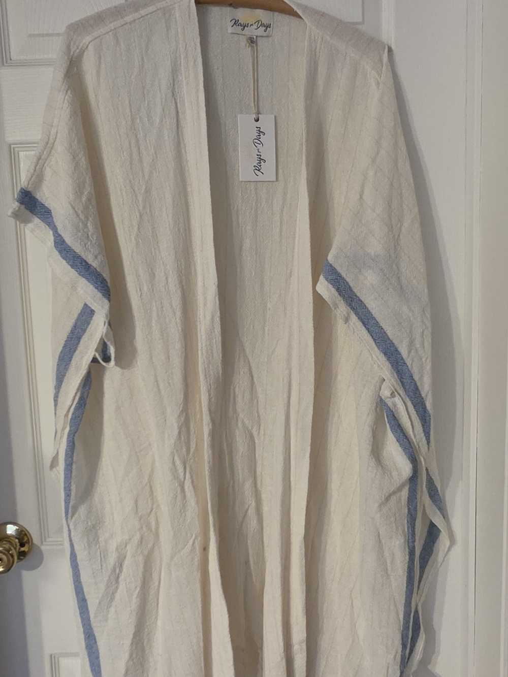Rays For Days NWT OS Cream Open Kimono with Blue Trim
